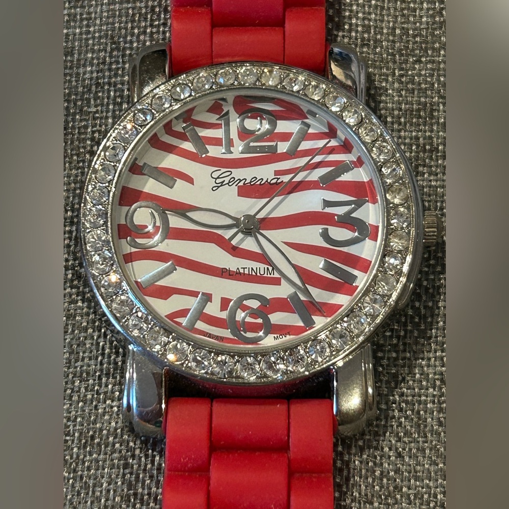 Geneva Platinum 7817 LC Japan Movement Stainless Steel Back Silicone Watch Zebra